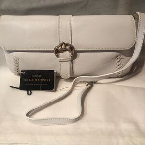 NWT Donald J. Pliner Couture White Leather Clutch shoulder bag w/sea shell clasp